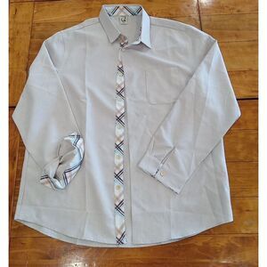 HARDADDY Beige Long Sleeve Collared Hawaiian Button Up Dress Shirt Sz XL